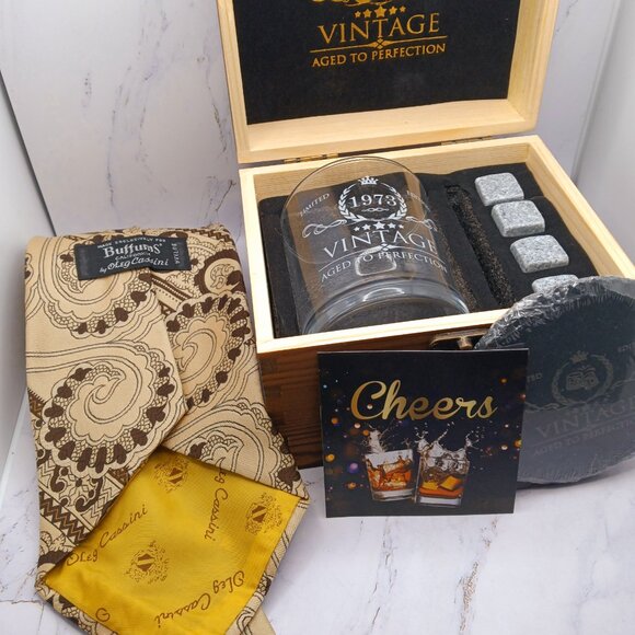 Other - Whiskey Glass 1973 NWT & Men Tie Buffums EUC